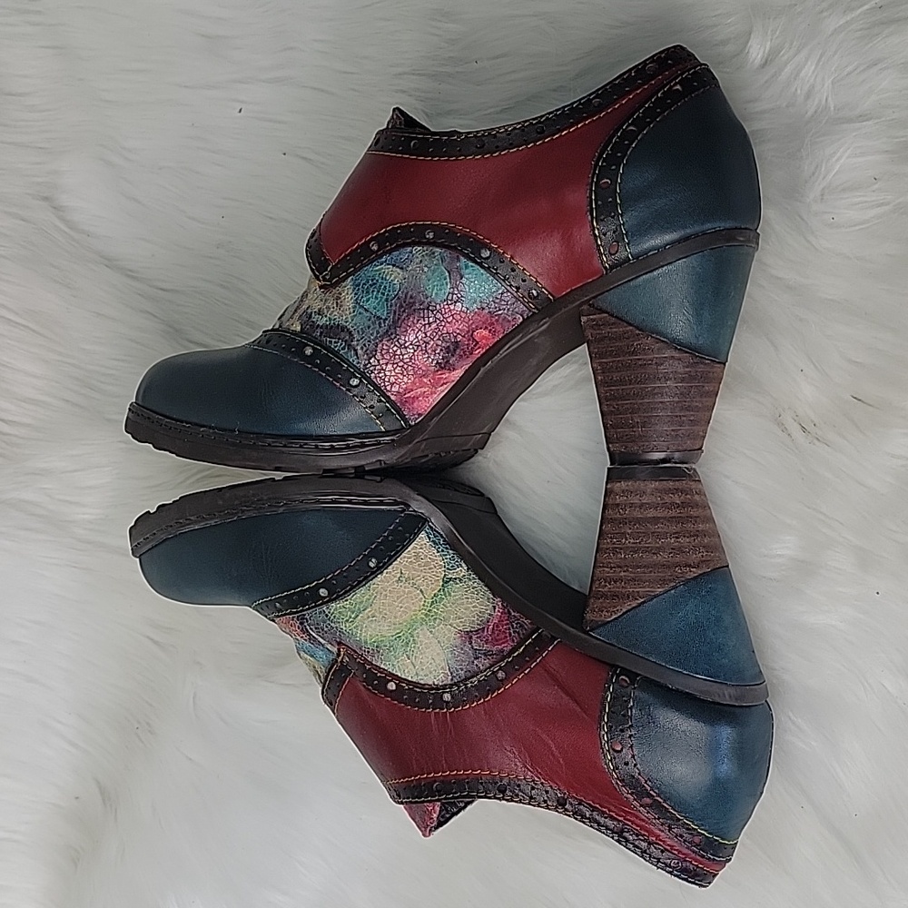 CRAZYCATZ Victorian Boho Floral Hand Painted Oxford Chunky‎ Bootie Block Heels 8 - Picture 5 of 13